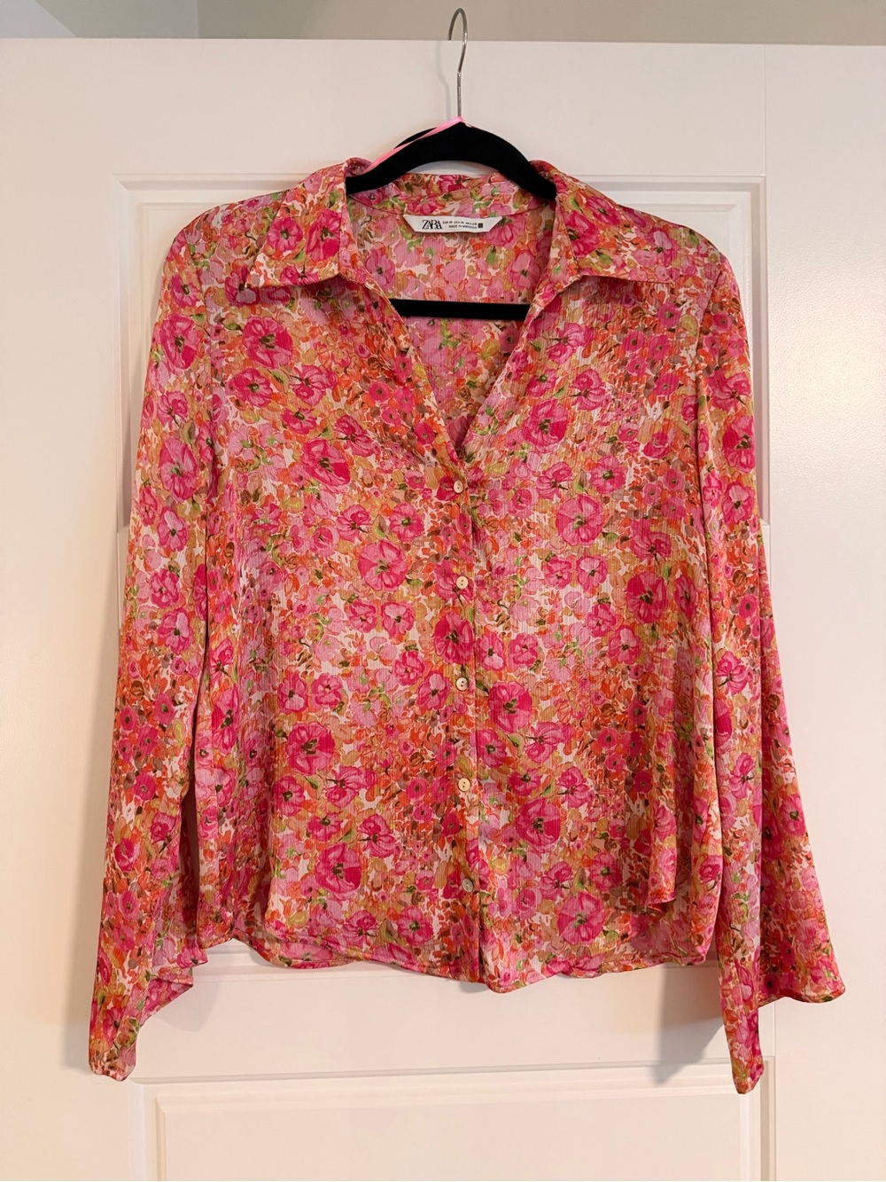 Zara Pink & Coral Floral Button-Down Shirt